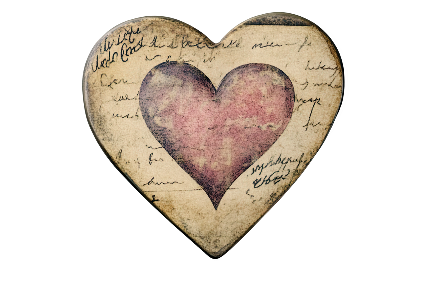 Vintage heart shaped design with handwritten notes, suitable for romantic themes and artistic applicatis. png