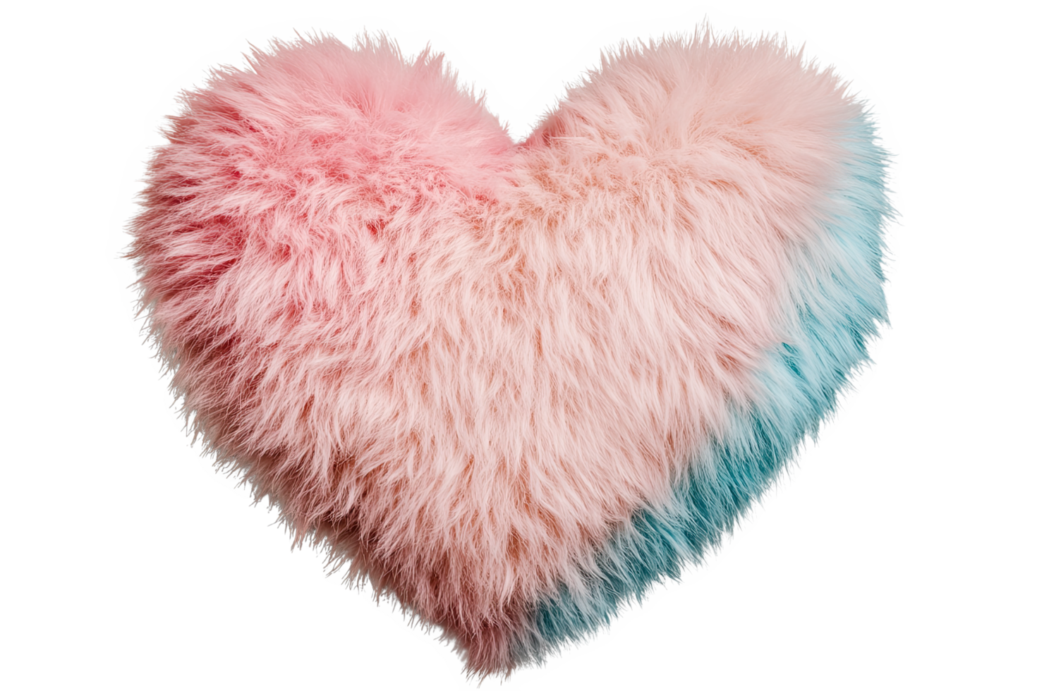 Soft heart-shaped pillow in pink and blue colors, perfect for cozy decor and warm ambiance. png