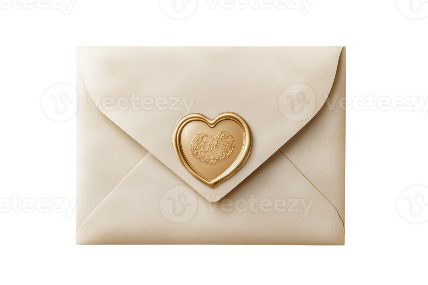 Elegant cream envelope with heart seal , perfect for love letters or wedding invitatis. png