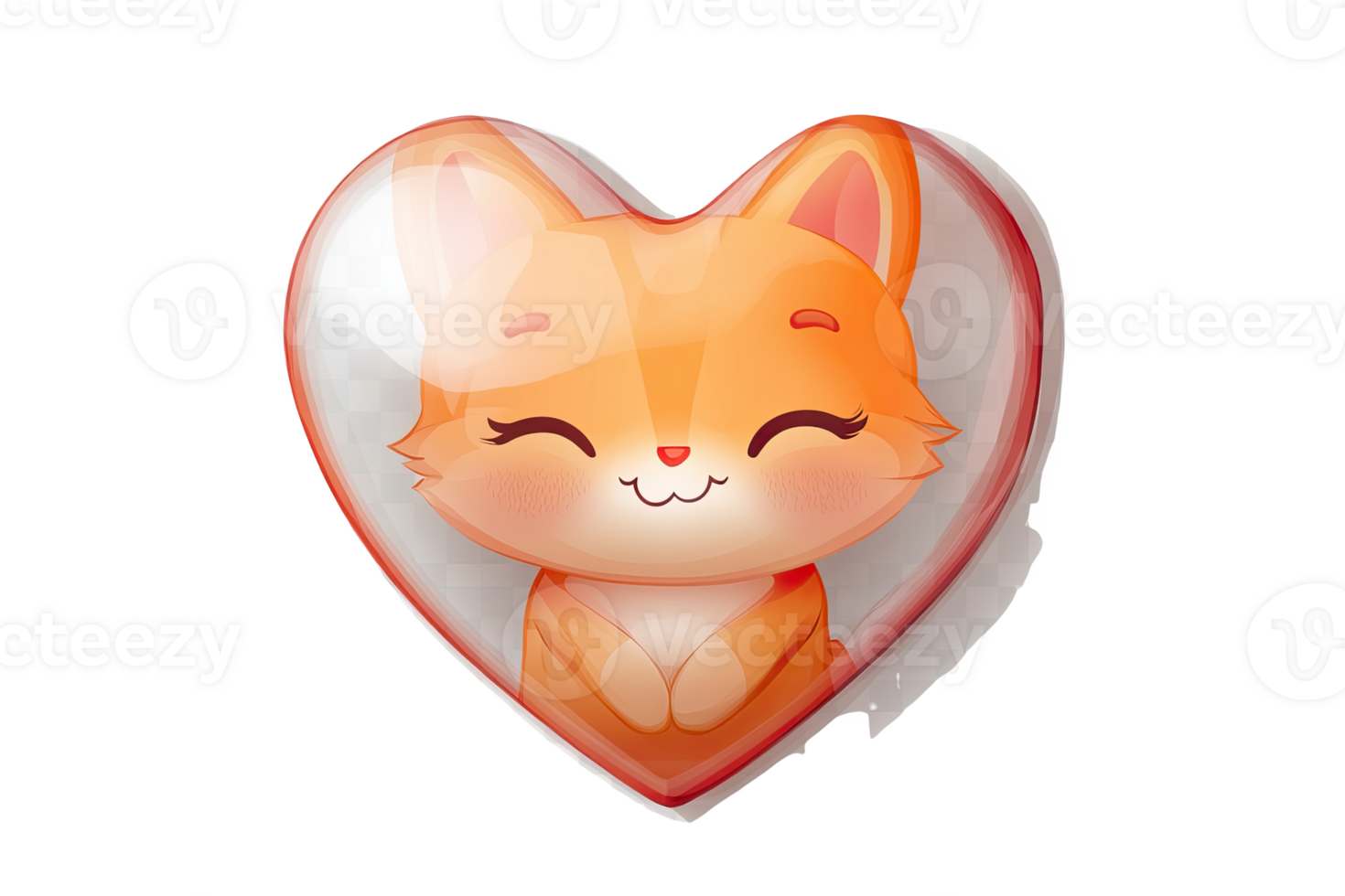 Adorable cute fox character, smiling in a heart shape, png