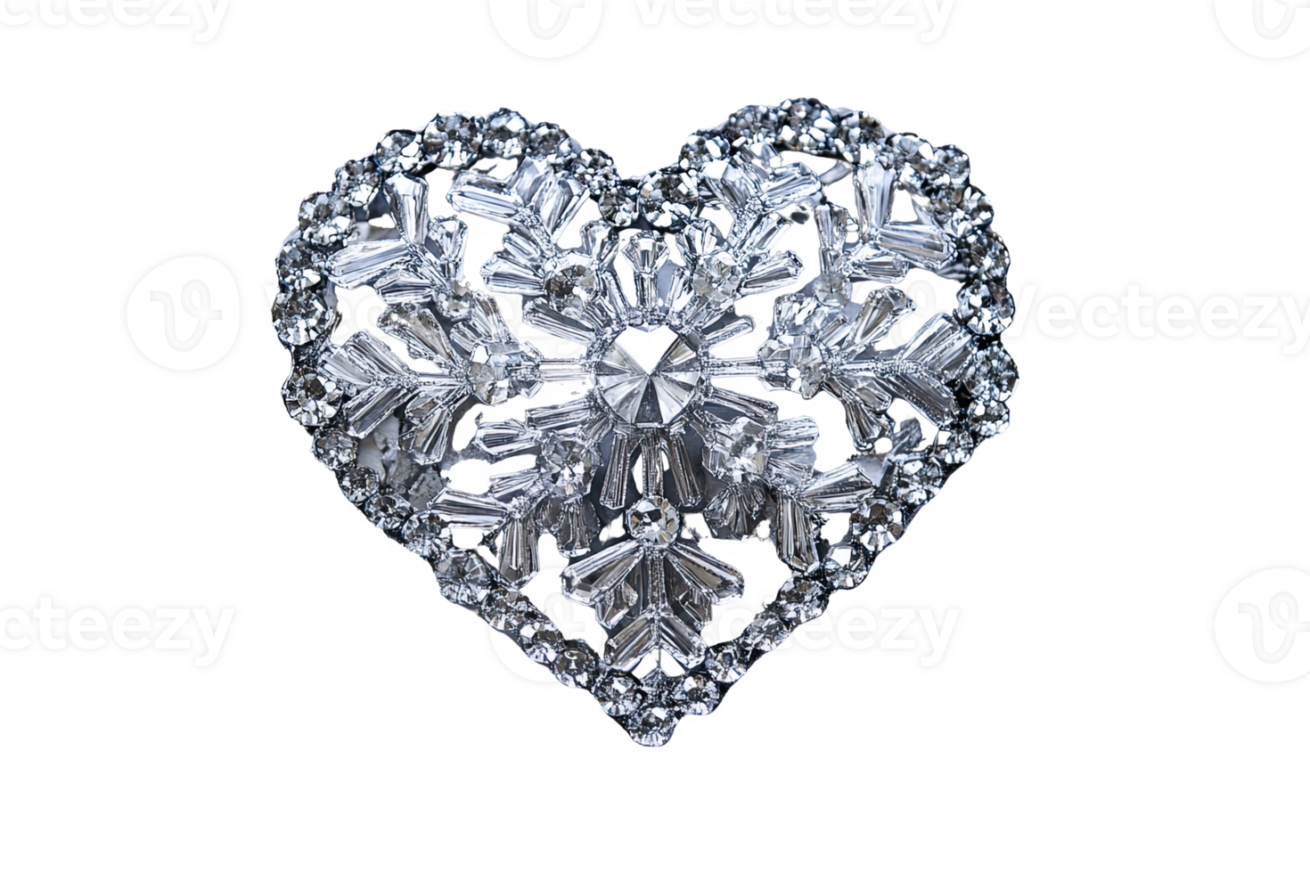 Intricate silver heart design with snowflake patterns png