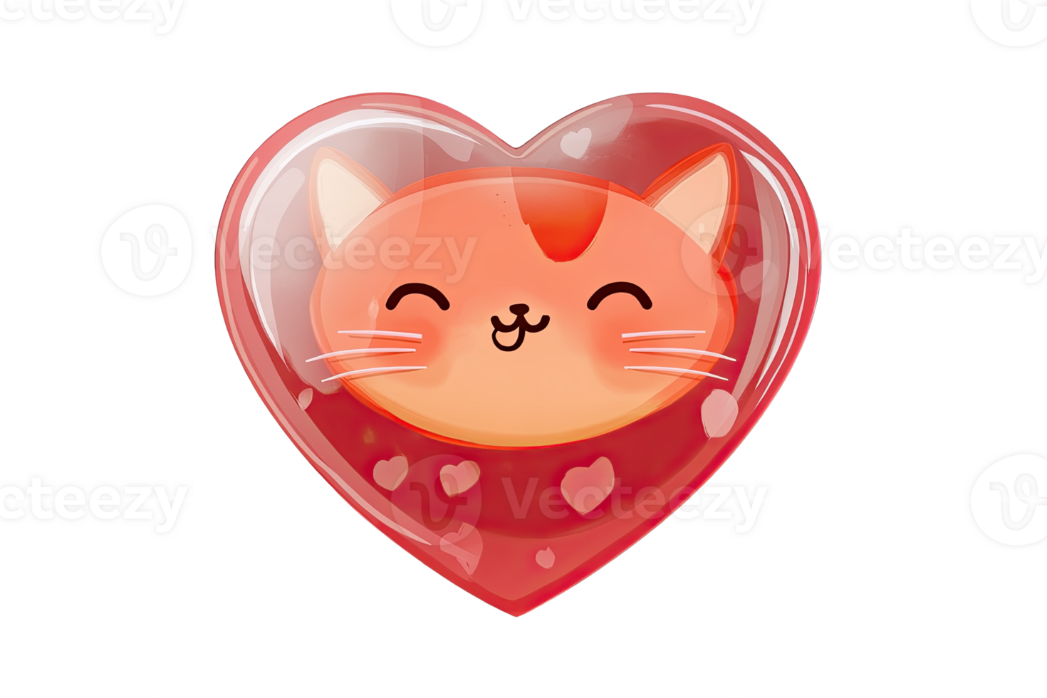 Cute cat face in a heart shape, vibrant colors, perfect for love and friendship themes, png