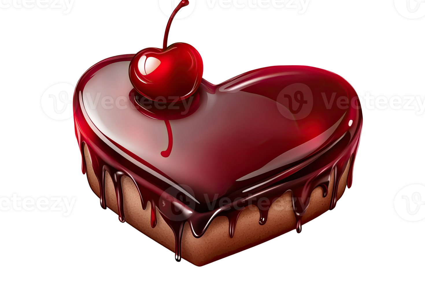 Delicious heart-shaped chocolate dessert topped with a cherry, perfect for romantic occasis. png