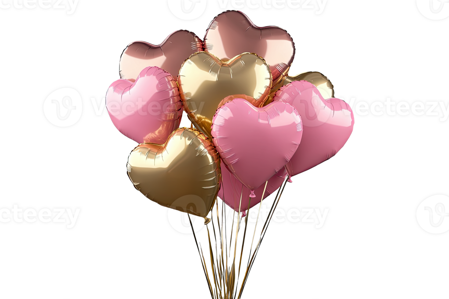 Colorful heart-shaped ballos in pink and gold png