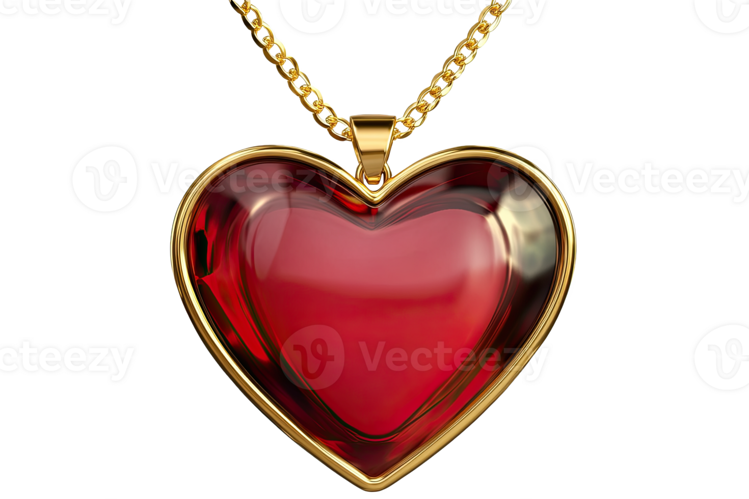 Elegant gold chain with a red heart-shaped pendant, perfect for expressing love and affecti. png