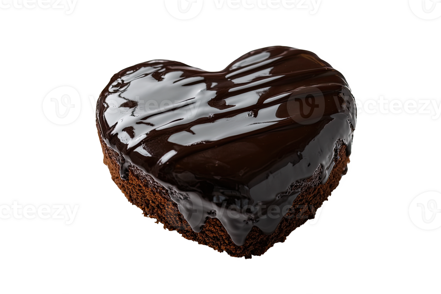 Heart-shaped chocolate cake with a glossy glaze png