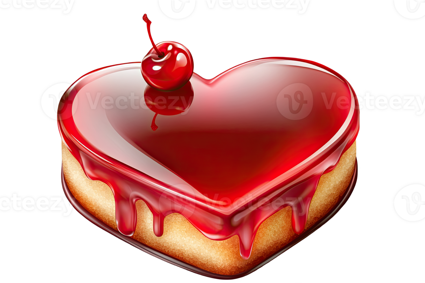 Heart-shaped dessert with cherry topping png