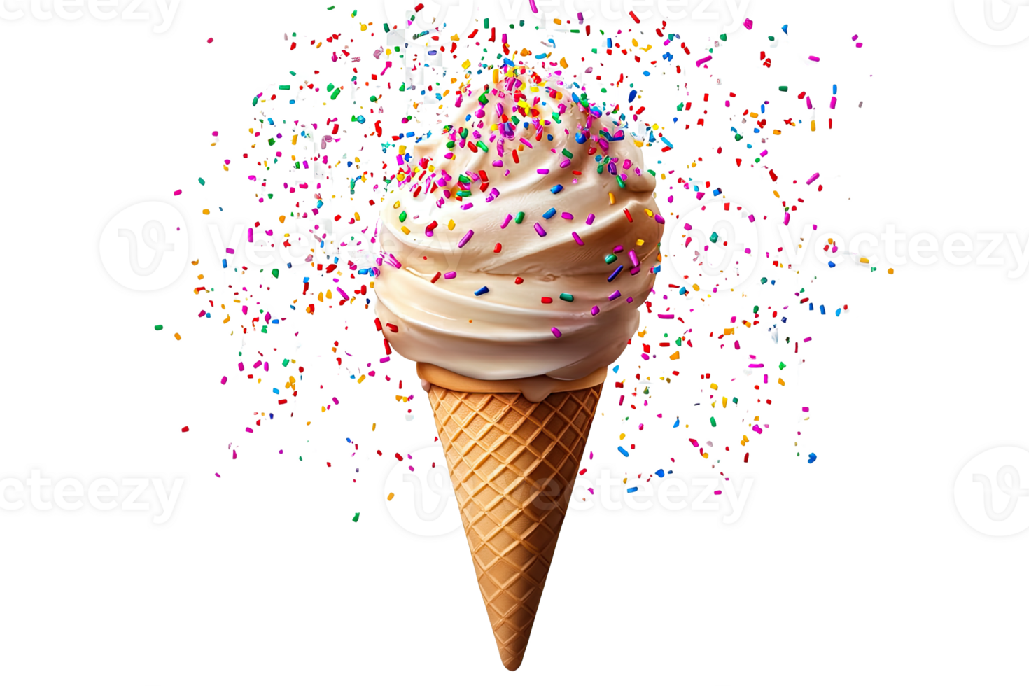 Delicious ice cream ce topped with colorful sprinkles, perfect for summer treats and celebratis. png