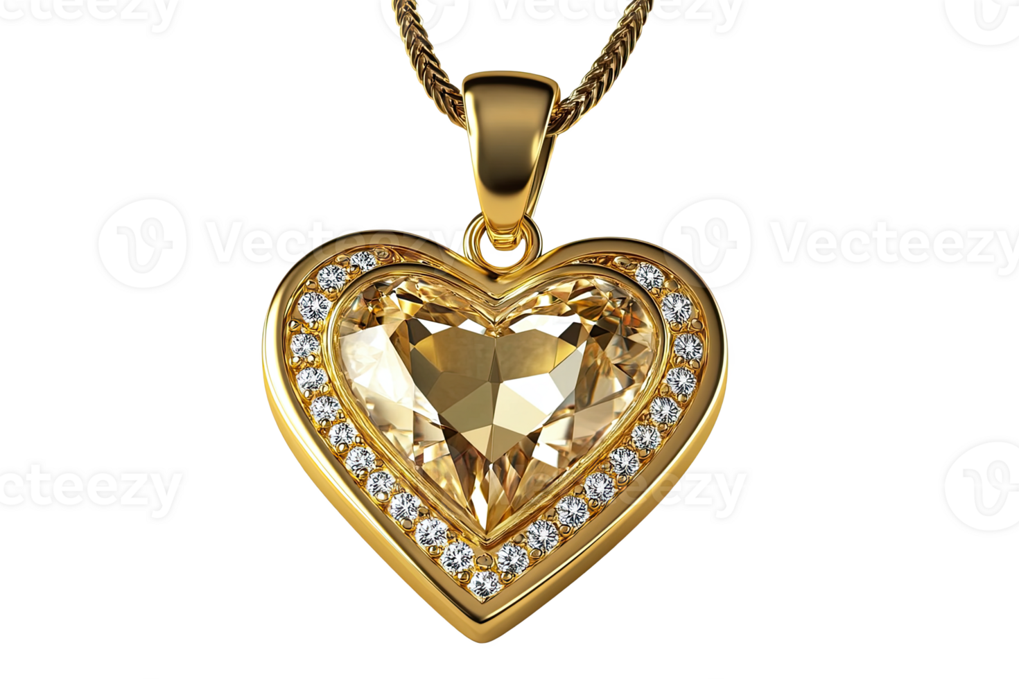 Elegant gold heart pendant with a beautiful yellow gemste and sparkling diamds, png