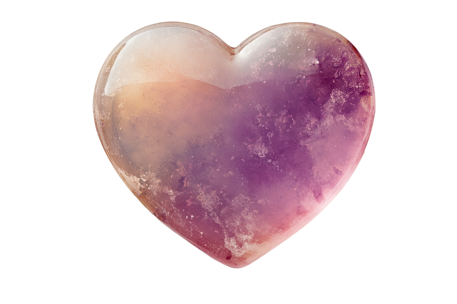 Beautiful heart-shaped crystal with a blend of purple and pink hues png