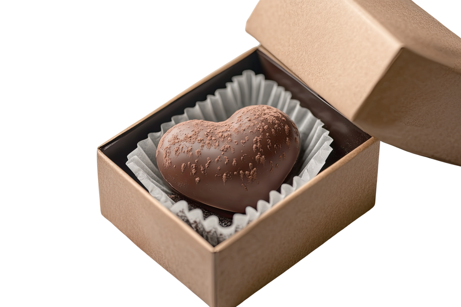 Delicious heart-shaped chocolate in a gift box with a decorative liner. png