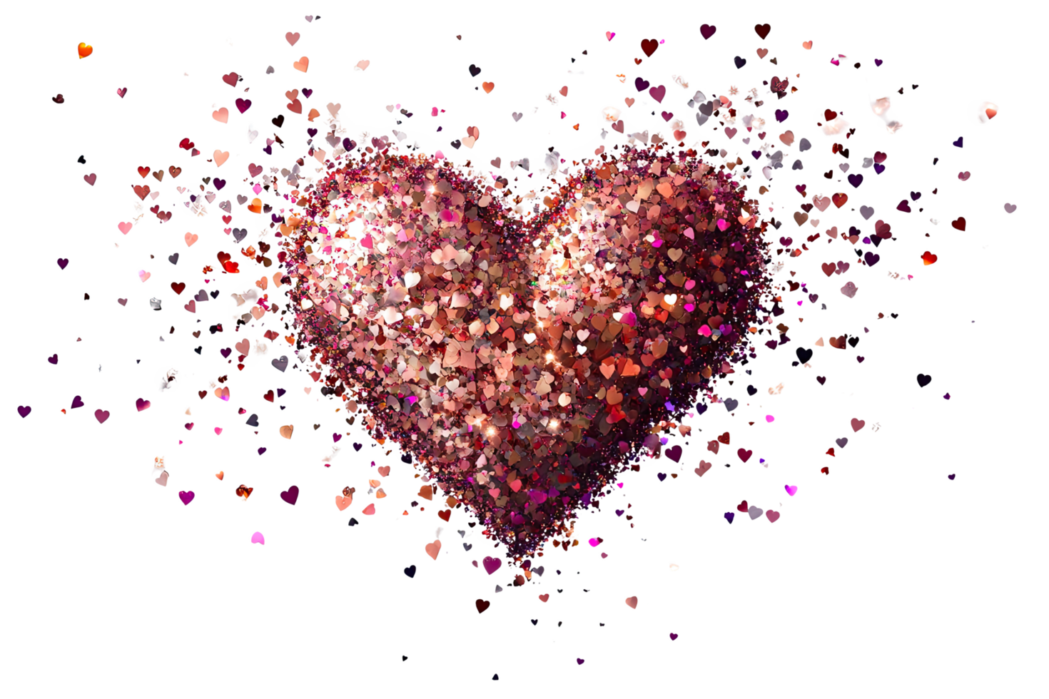 Glittering heart shape made of colorful sparkles, perfect for romantic and festive designs. png