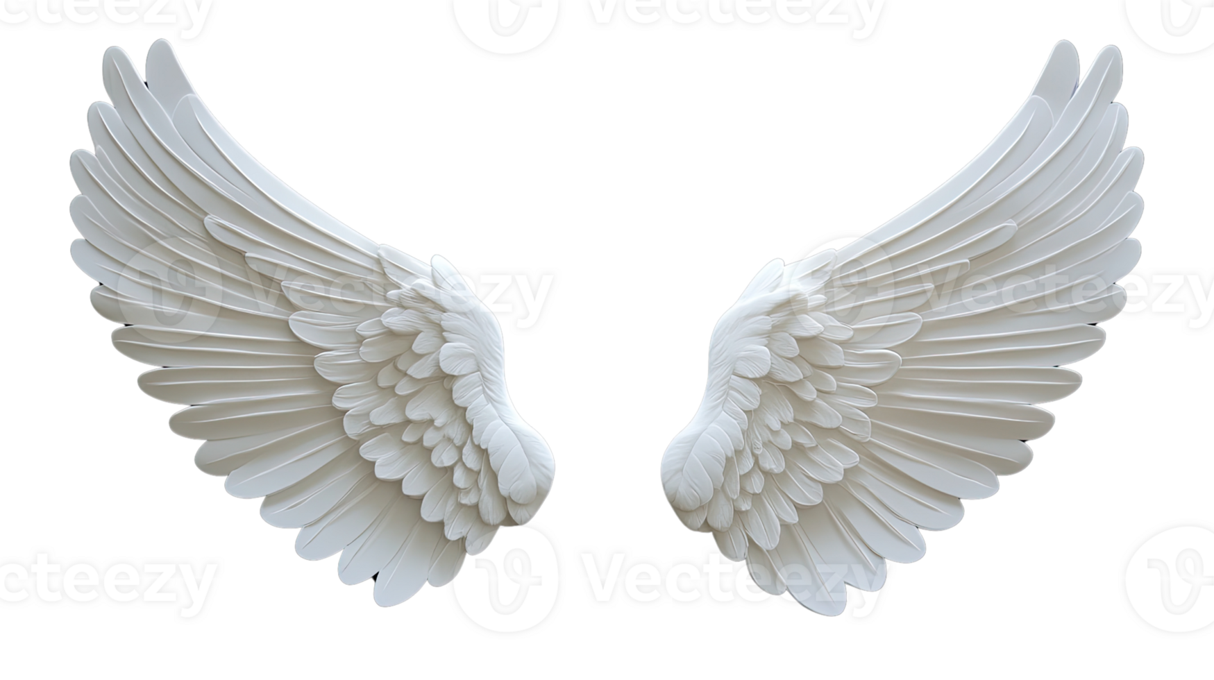 A pair of elegant white wings, symbolizing freedom and transcendence, with intricate feather details. png