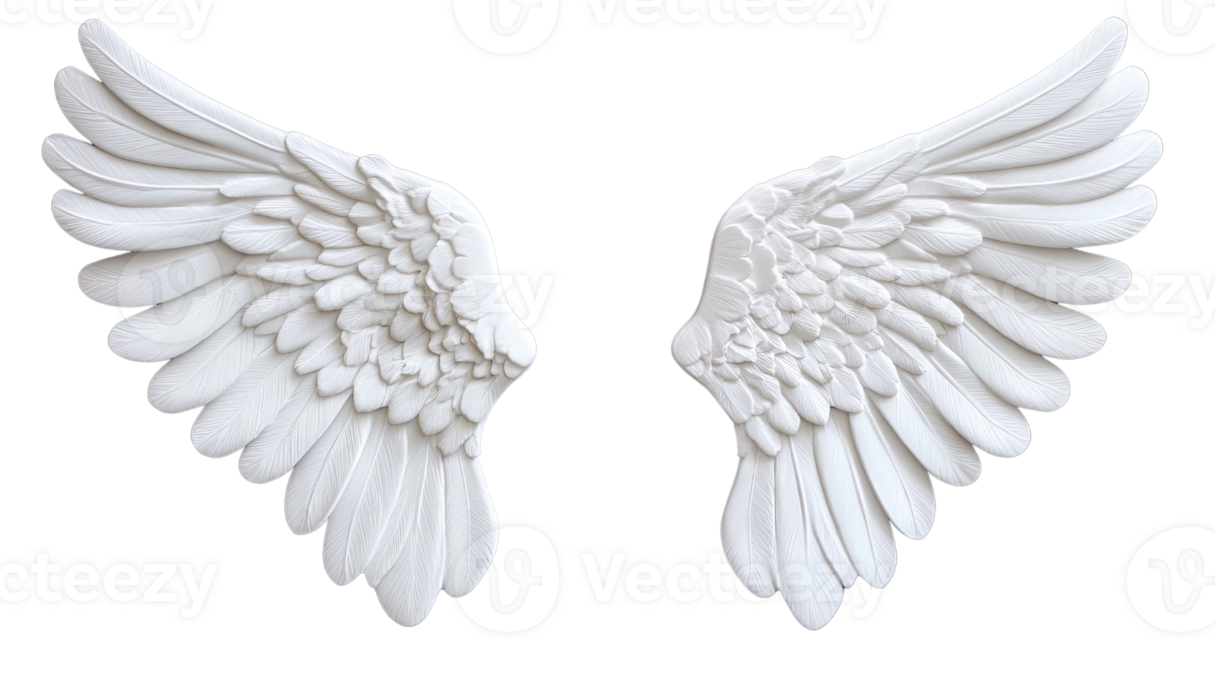 A pair of intricately designed white angel wings, symbolizing freedom and spirituality, ideal for artistic expression. png