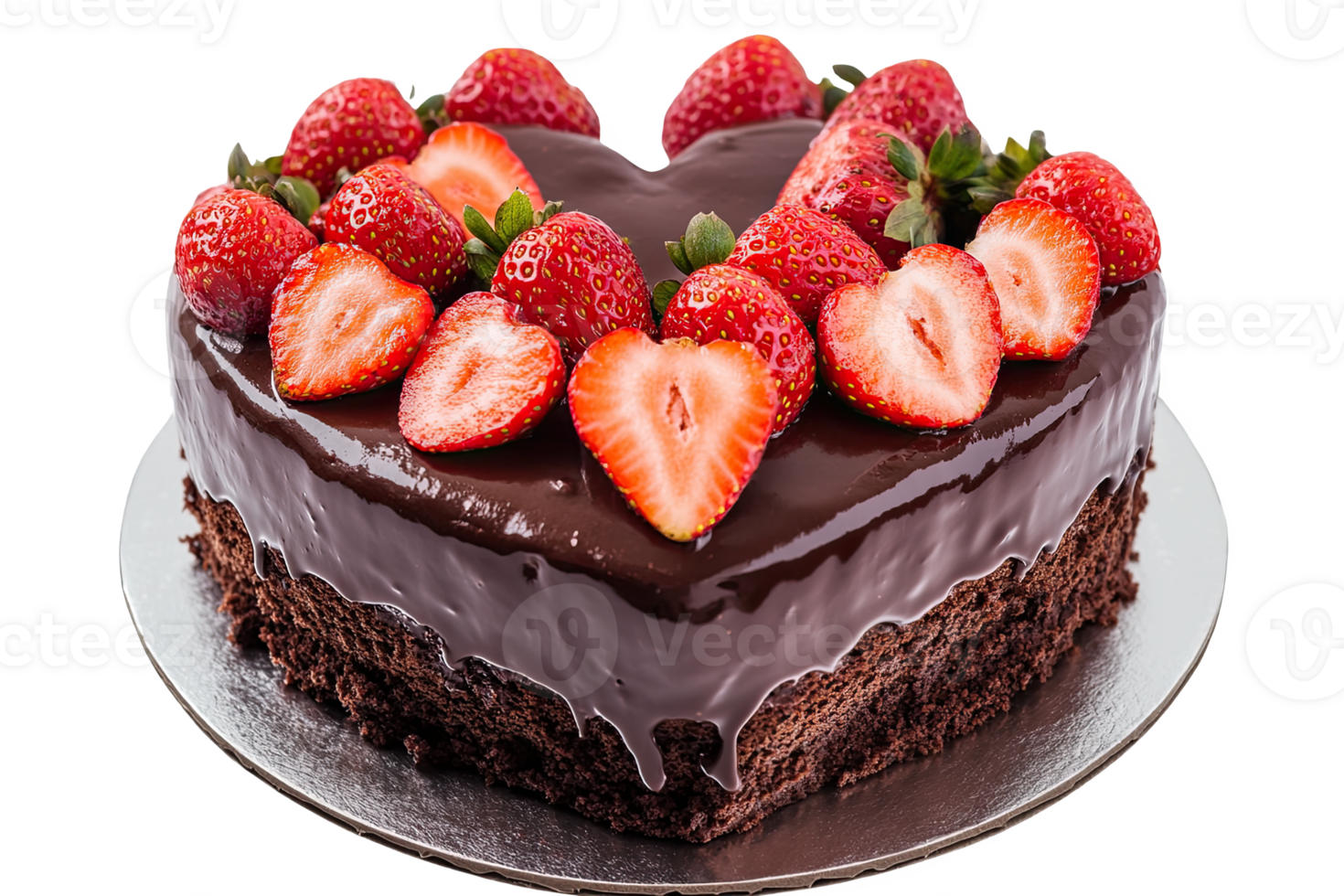 Delicious heart-shaped chocolate cake topped with fresh strawberries png