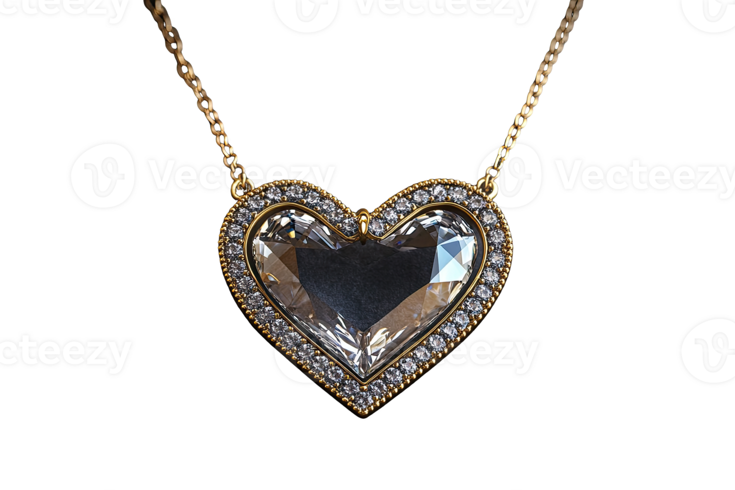 Elegant heart-shaped necklace with a sparkling pendant chain, png