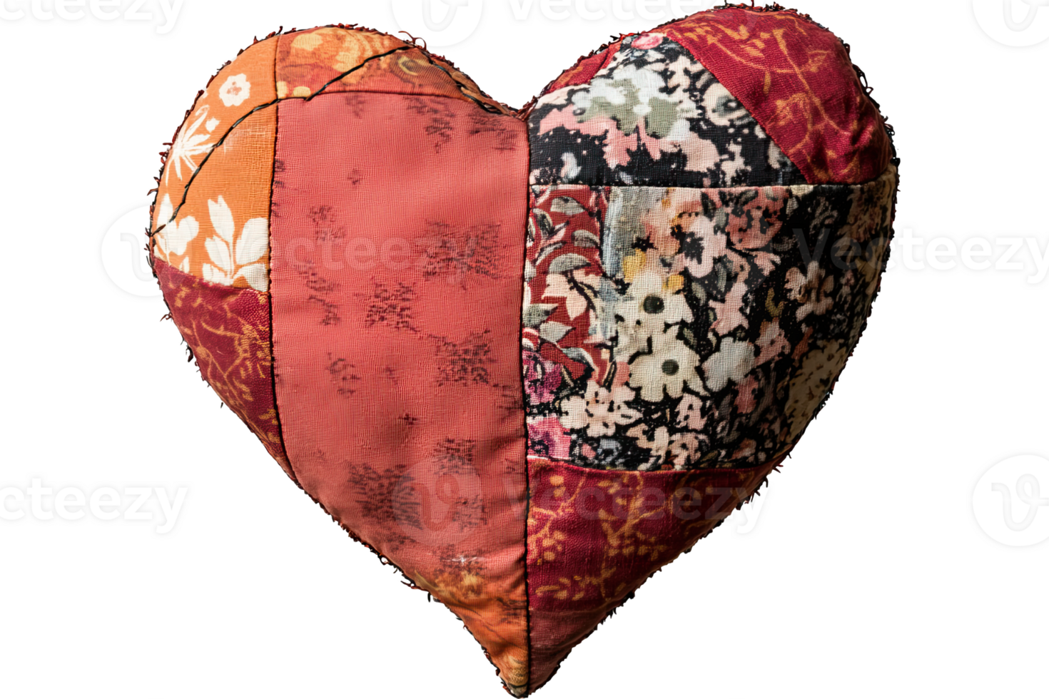 Colorful heart-shaped patchwork pillow png