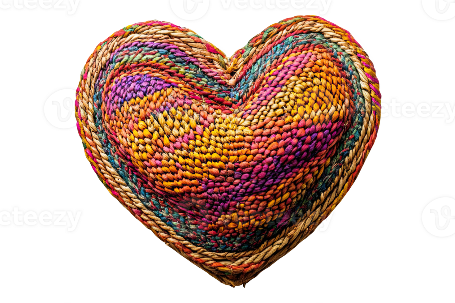 Colorful woven heart decorati with intricate patterns, ideal for home decor or gifting. png