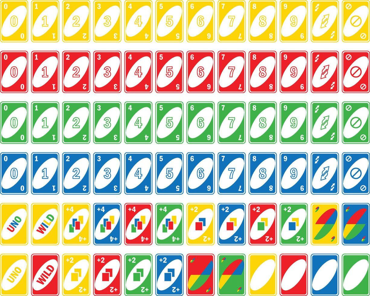 Uno Card Game set, UNO Cards illustration sets playing cards with all numbers. vector
