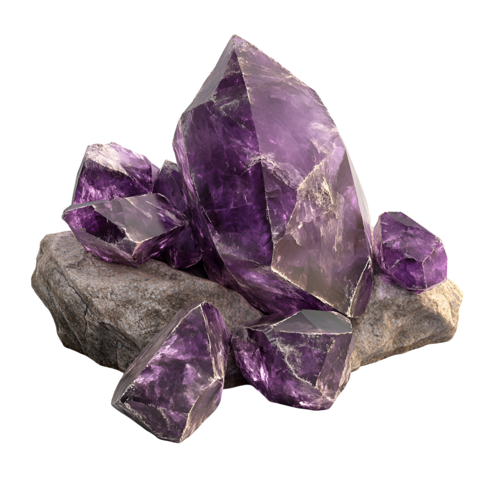 Amethyst Crystals On Rock Isolate Transparent Background png