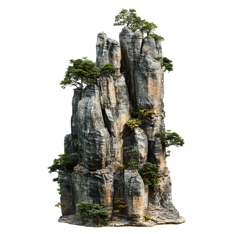 Beautiful Rock Formation with Trees Isolated transparent background png