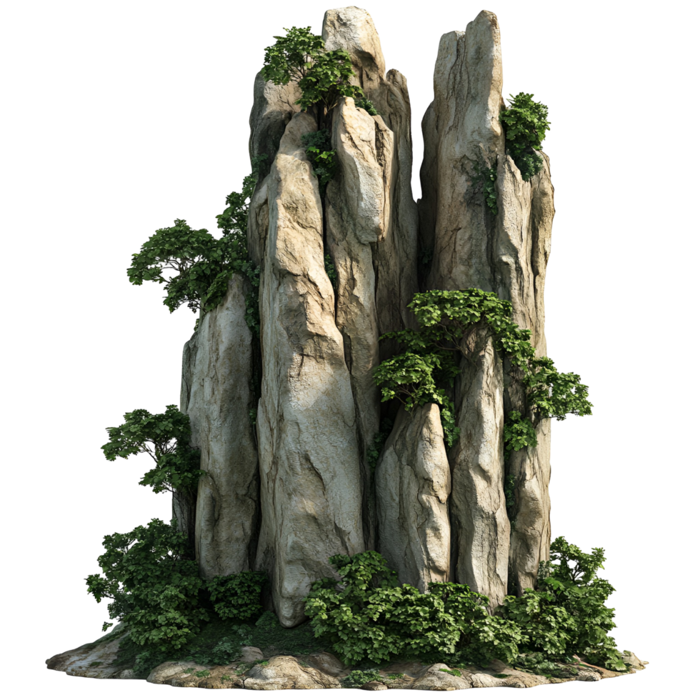 Scenic Rock Formation with Trees Isolated transparent background png