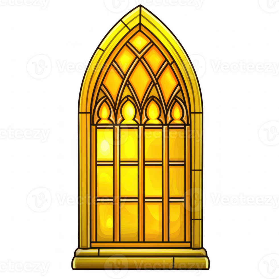 Stained glass window design featuring intricate patterns and warm golden hue, creating sense of elegance and beauty. This artwork can enhance any artistic or architectural project png