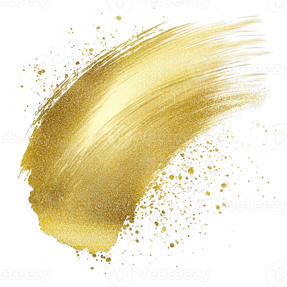 vibrant gold brush stroke with sparkling glitter effects on transparency background creates luxurious and elegant visual. This artistic element can enhance various design projects png