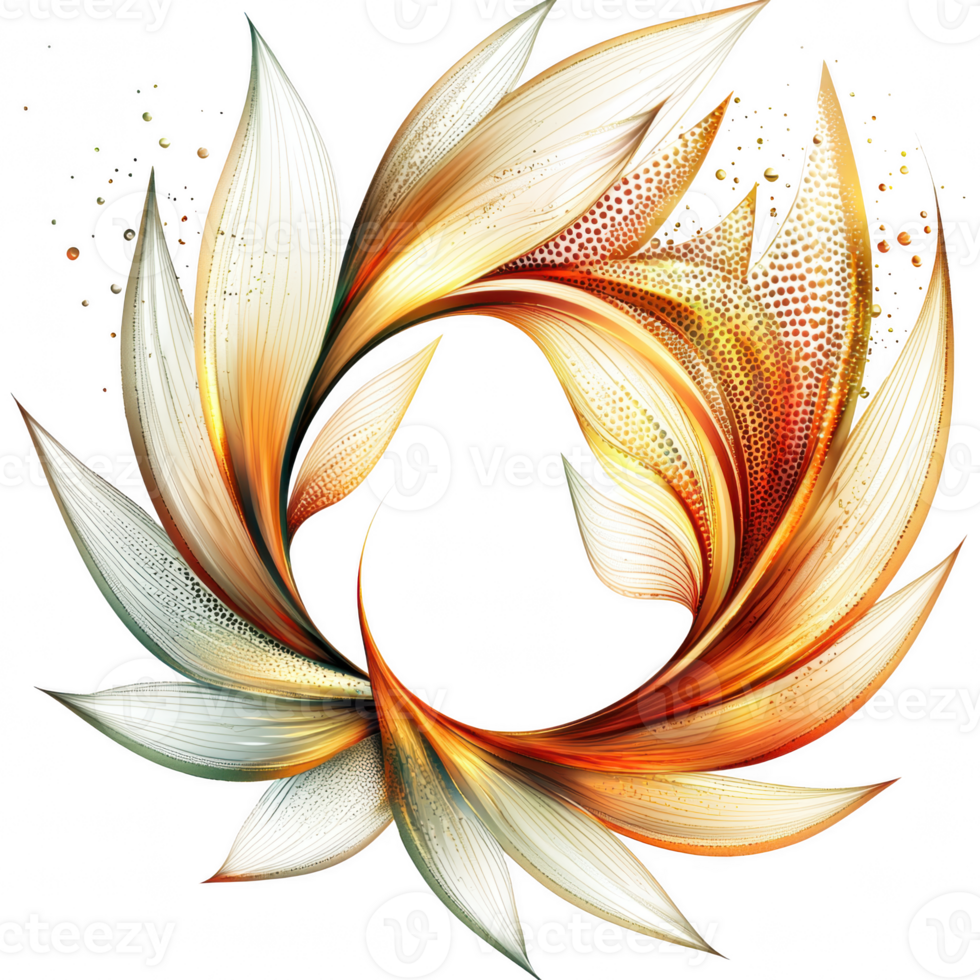 Elegant and vibrant abstract design featuring swirling petals in shades of white, gold, and orange, creating sense of movement and harmony. This artwork evokes feelings of beauty and creativity png