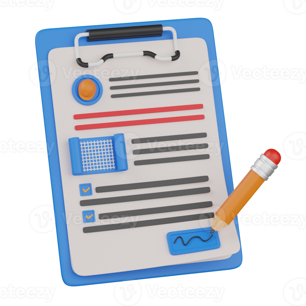 3d render Working Contract illustration png