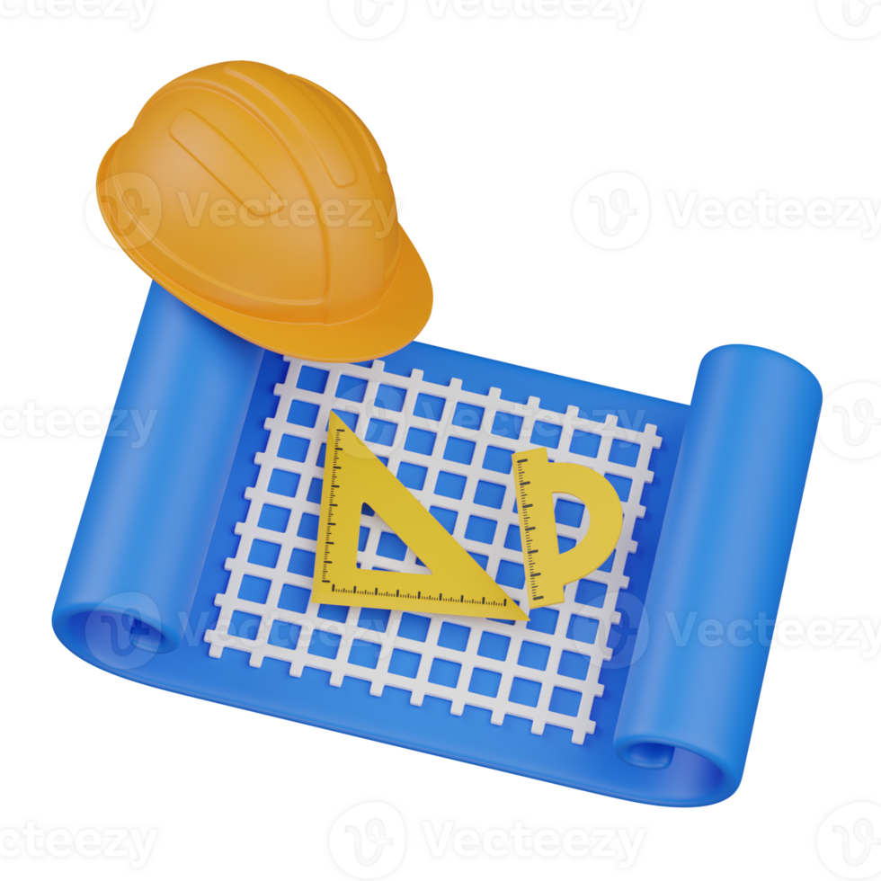 3d render Working Blueprint illustration png