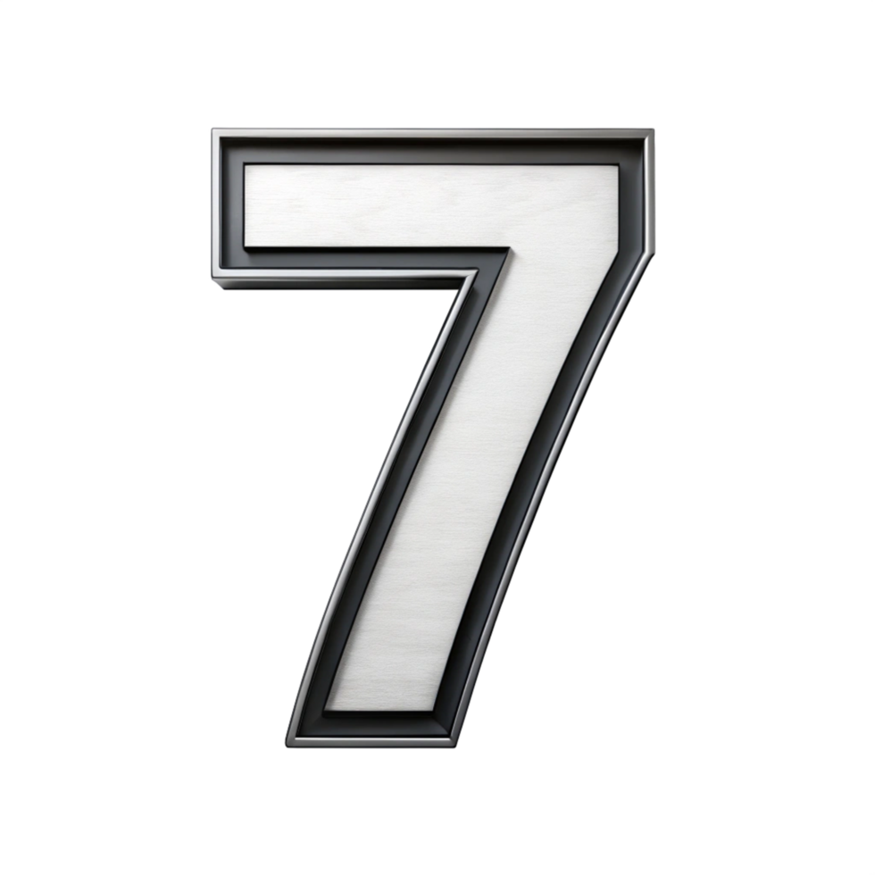 written number seven in the black design with white background is isolated on transparent background png
