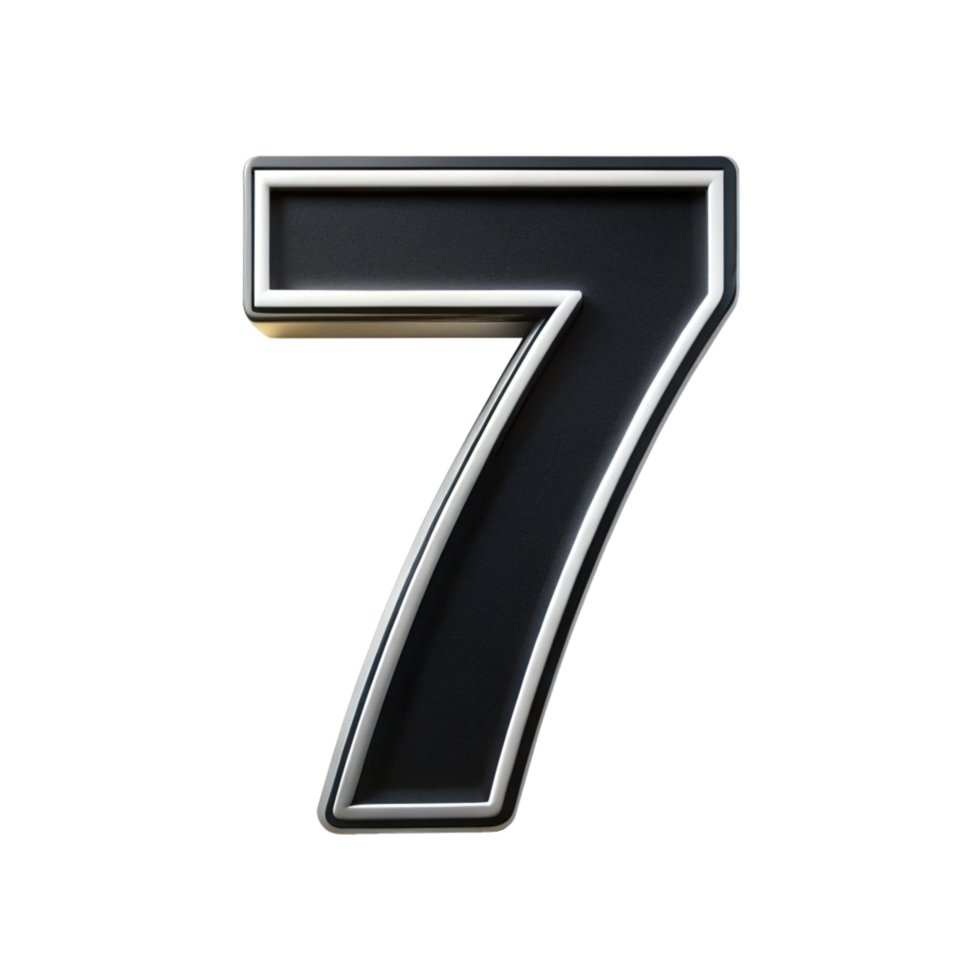 written number seven 3d in the black design with white background is isolated on transparent background png