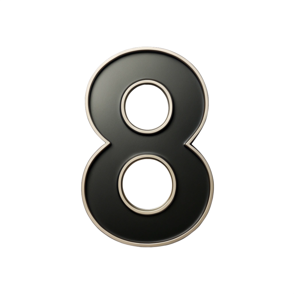 written number eight in the black design with white background is isolated on transparent background png