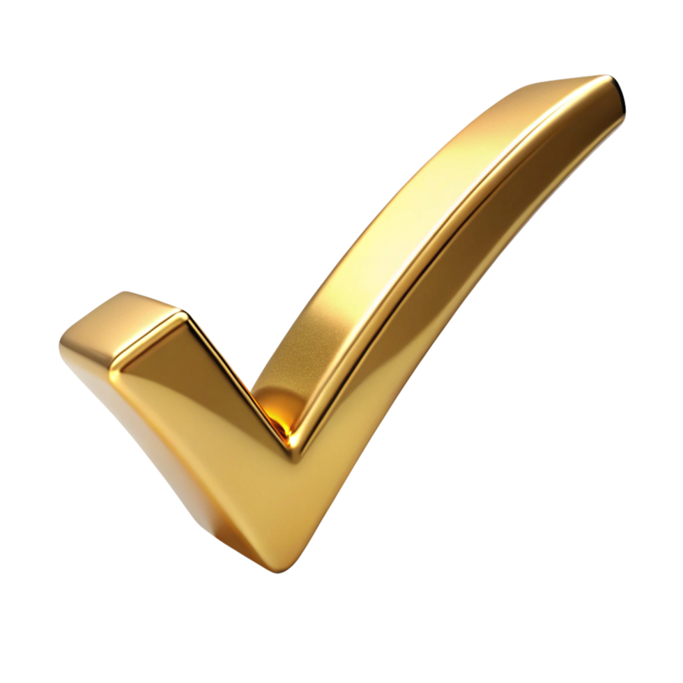 golden check mark is isolated on transparent background png
