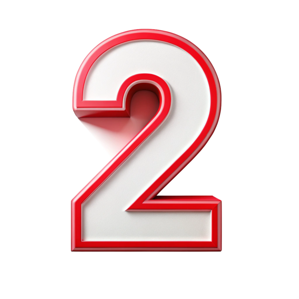 number two in the red and white design with white outline is isolated on transparent background png