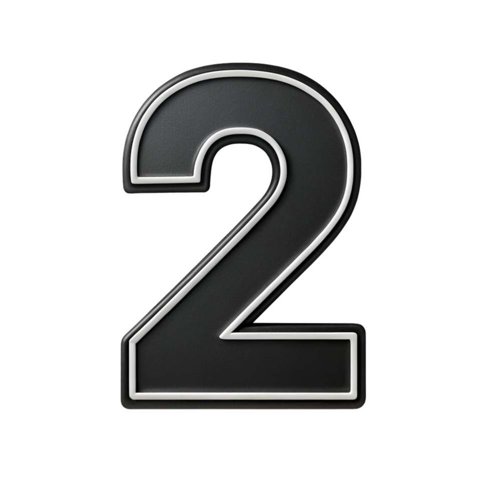 written number two in the black design with white background is isolated on transparent background png