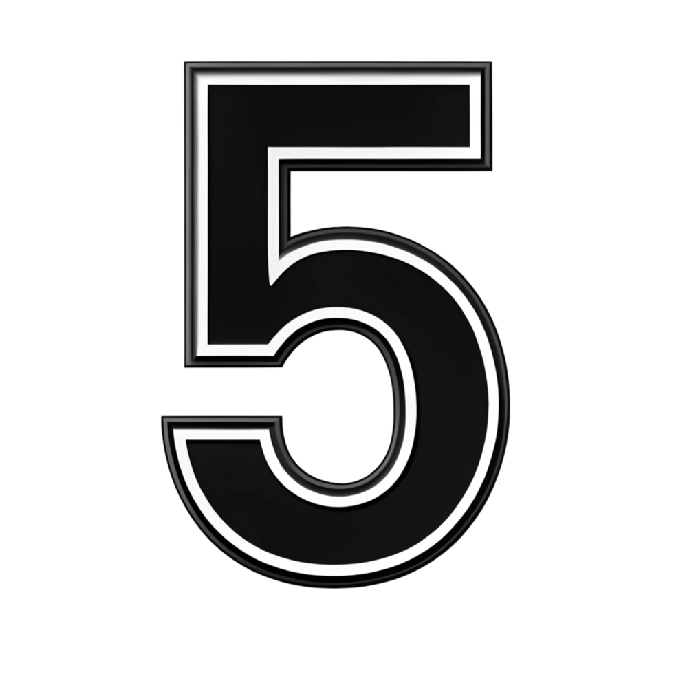 written number five in the black 3d design with white background is isolated on transparent background png