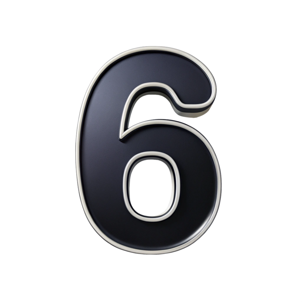 written number six in the black design with white background is isolated on transparent background png