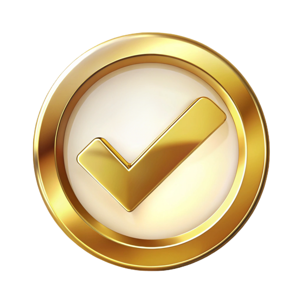 golden check mark in the circle is isolated on transparent background png