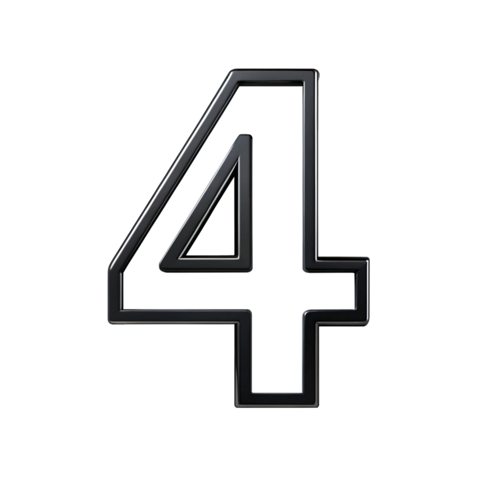 written number four in the black 3d design with white background is isolated on transparent background png