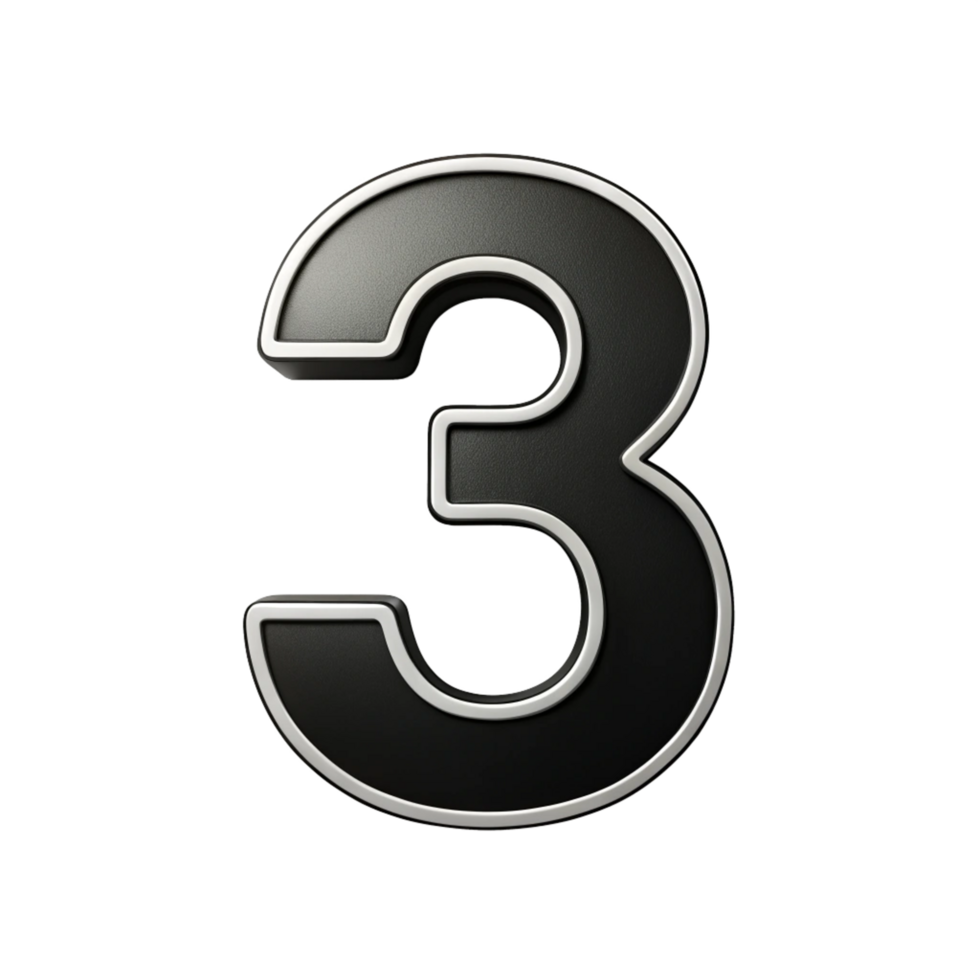 written number three in the black design with white background is isolated on transparent background png