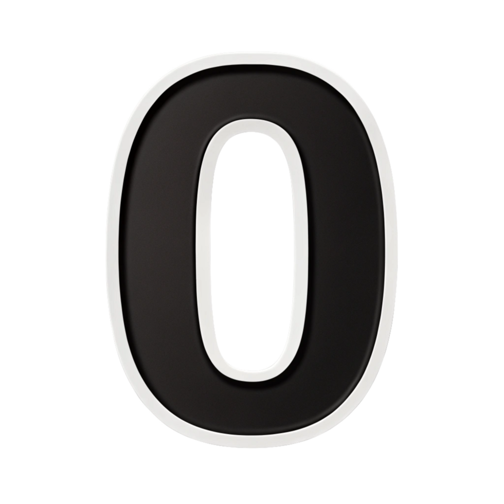 written number zero in the black design with white background is isolated on transparent background png