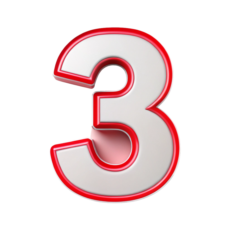 number three in the red and white design with white outline is isolated on transparent background png