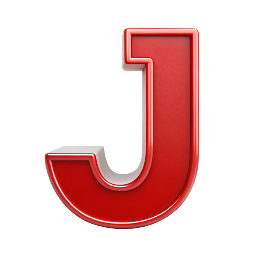Alphabet J in the red design with white outline is isolated on transparent background png
