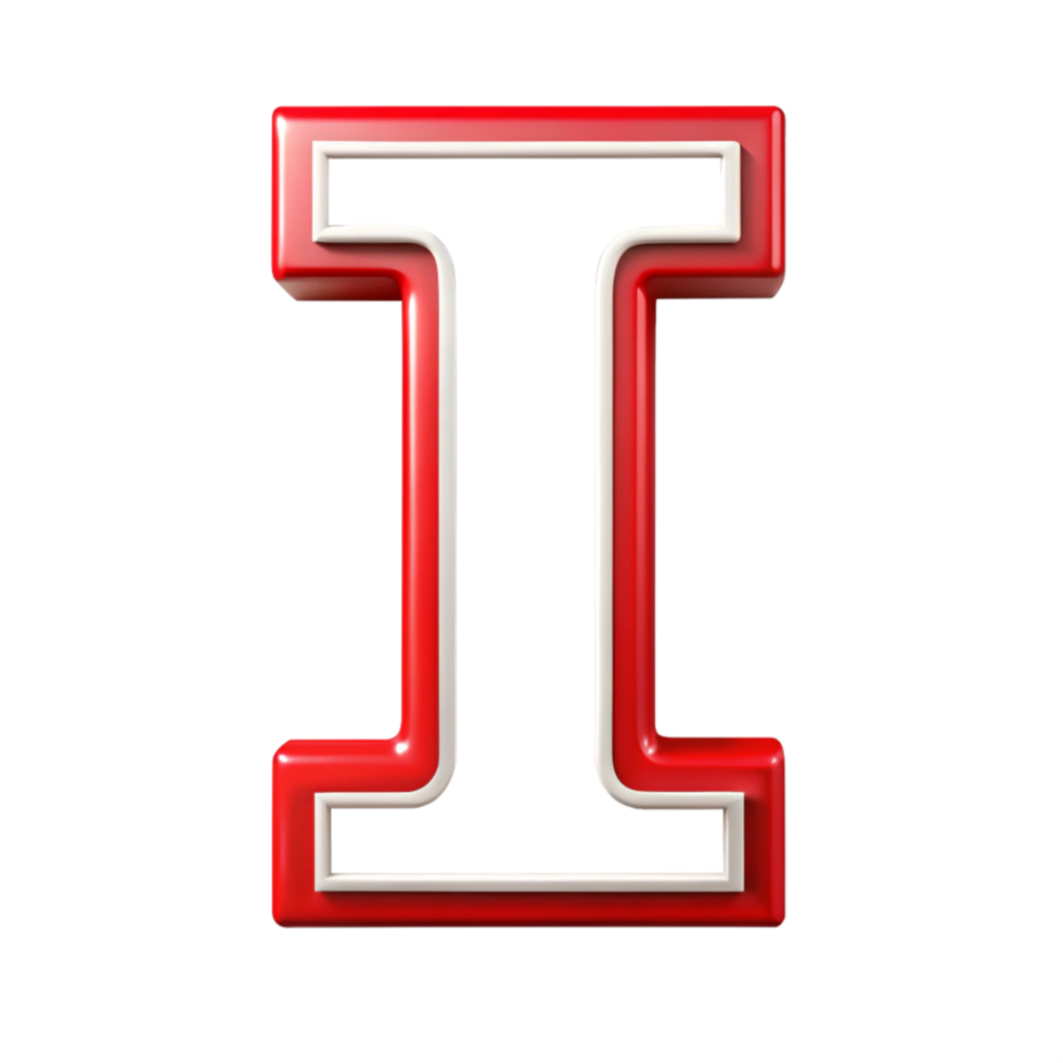 Alphabet i in the red design with white outline is isolated on transparent background png