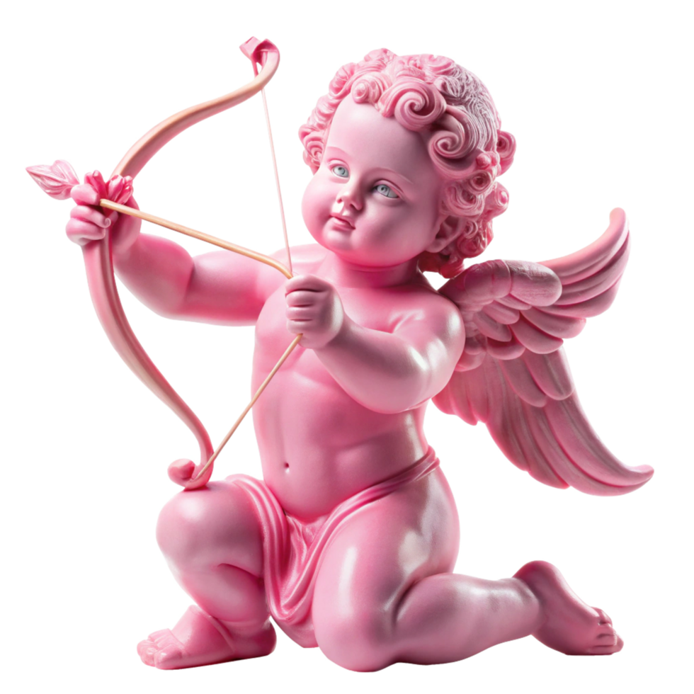 a pink cherub statue with a bow and arrow sculpture is isolated on transparent background png