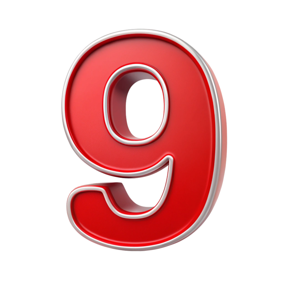 number nine in the red design with white outline is isolated on transparent background png