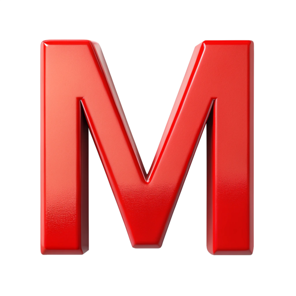 Alphabet M in the red design with white outline is isolated on transparent background png