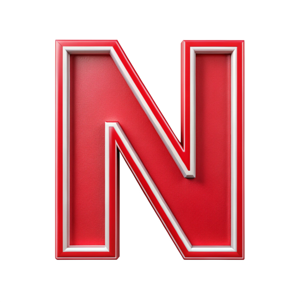 Alphabet N in the red design with white outline is isolated on transparent background png